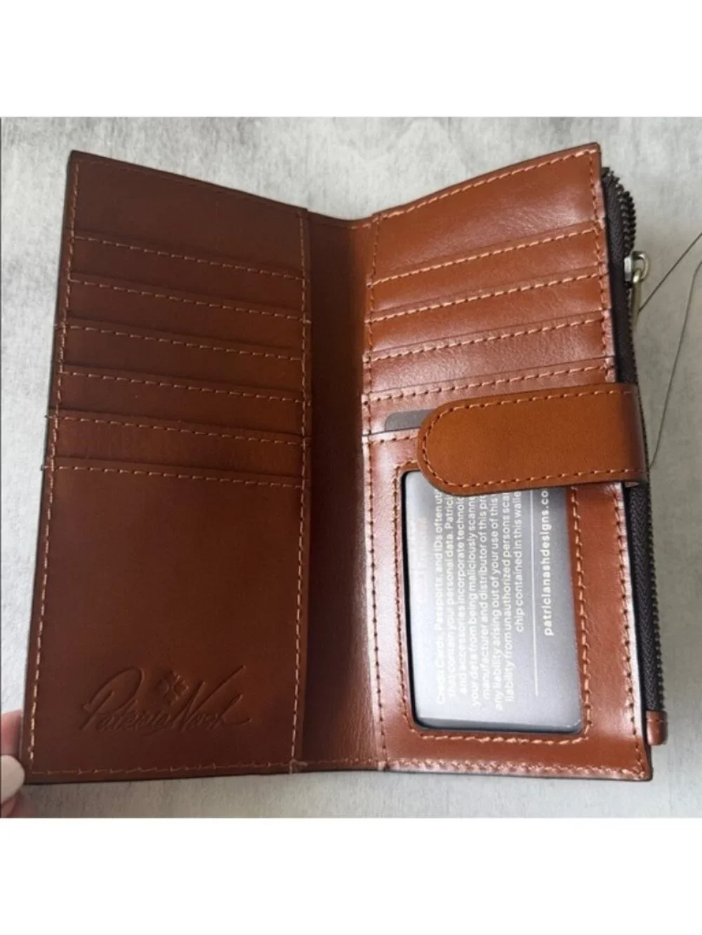 Patricia Nash Nazari Floral Leather Bi-Fold Wallet RFID Antique Rose Tan Red